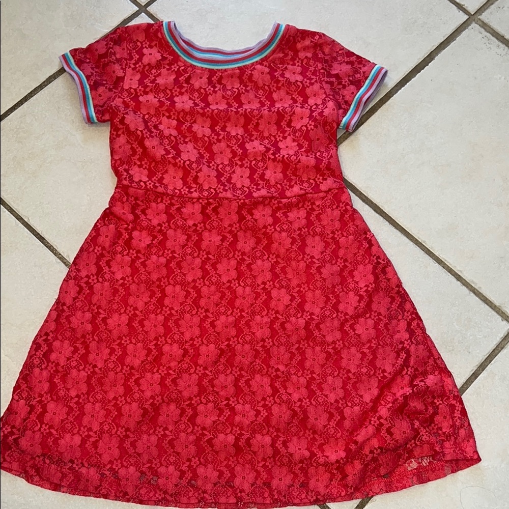 Wonder Nation Red A-Line Casual Dress with Cuffed Sleeves and Crew Neck